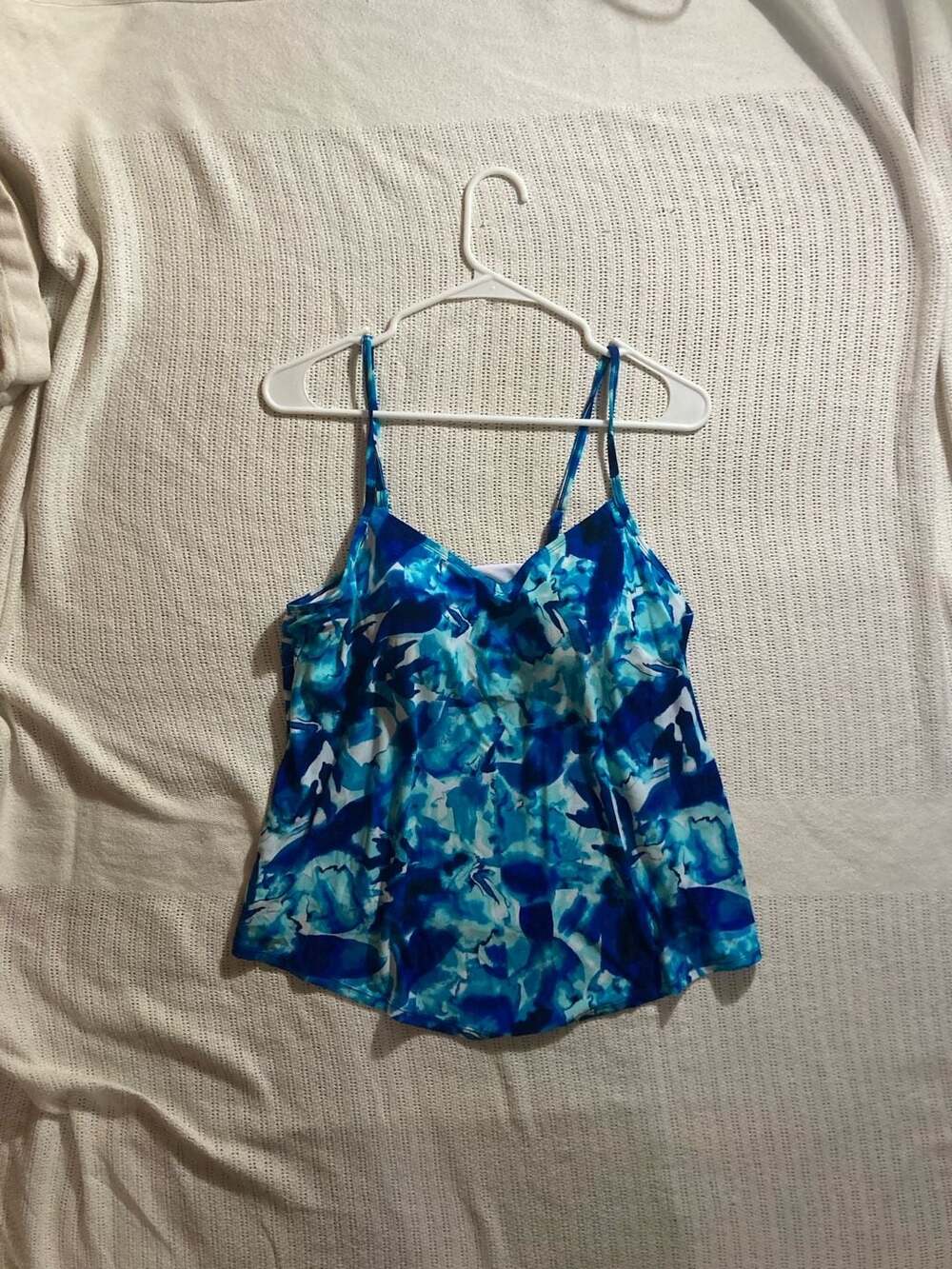 Lands' End Blue Floral Print Tankini Swim Top Size 14